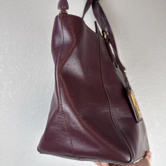 Ralph Lauren Winford Tote Bag Shoulder Purse Laptop Zip Top Plum Purple Leather - Picture 5 of 9